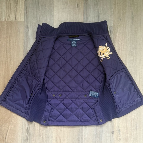 Ralph Lauren Sport Purple Quilted Suede Preppy Y2K Embroidered Women’s Vest - Picture 8 of 10